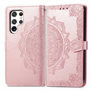 For Samsung Galaxy S22 Ultra 5G Mandala Flower Embossed Horizontal Flip Leather Case with Holder & Card Slots & Wallet & Lanyard(Rose Gold)