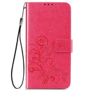 For Samsung Galaxy S22 5G Four-leaf Clasp Embossed Leather Phone Case with Lanyard & Card Slot & Wallet & Bracket Function(Magenta)