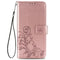 For Samsung Galaxy S22 5G Four-leaf Clasp Embossed Leather Phone Case with Lanyard & Card Slot & Wallet & Bracket Function(Rose Gold)