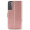 For Samsung Galaxy S22 5G Four-leaf Clasp Embossed Leather Phone Case with Lanyard & Card Slot & Wallet & Bracket Function(Rose Gold)