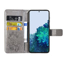 For Samsung Galaxy S22 5G Four-leaf Clasp Embossed Leather Phone Case with Lanyard & Card Slot & Wallet & Bracket Function(Grey)