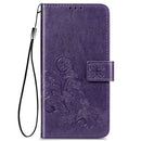 For Samsung Galaxy S22 5G Four-leaf Clasp Embossed Leather Phone Case with Lanyard & Card Slot & Wallet & Bracket Function(Purple)