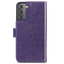 For Samsung Galaxy S22 5G Four-leaf Clasp Embossed Leather Phone Case with Lanyard & Card Slot & Wallet & Bracket Function(Purple)