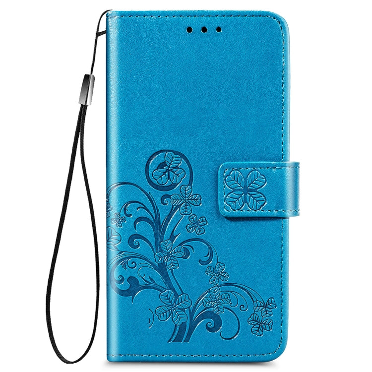 For Samsung Galaxy S22 5G Four-leaf Clasp Embossed Leather Phone Case with Lanyard & Card Slot & Wallet & Bracket Function(Blue)