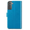 For Samsung Galaxy S22 5G Four-leaf Clasp Embossed Leather Phone Case with Lanyard & Card Slot & Wallet & Bracket Function(Blue)