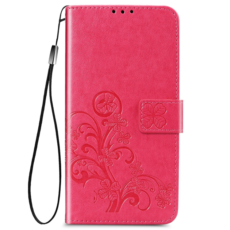 For Samsung Galaxy S22+ 5G Four-leaf Clasp Embossed Leather Phone Case with Lanyard & Card Slot & Wallet & Bracket Function(Magenta)