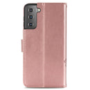 For Samsung Galaxy S22+ 5G Four-leaf Clasp Embossed Leather Phone Case with Lanyard & Card Slot & Wallet & Bracket Function(Rose Gold)