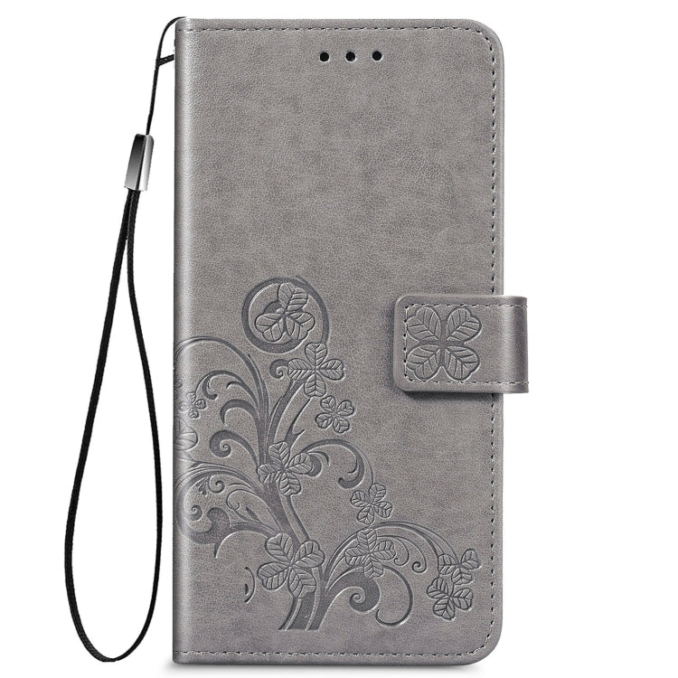 For Samsung Galaxy S22+ 5G Four-leaf Clasp Embossed Leather Phone Case with Lanyard & Card Slot & Wallet & Bracket Function(Grey)