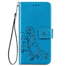 For Samsung Galaxy S22+ 5G Four-leaf Clasp Embossed Leather Phone Case with Lanyard & Card Slot & Wallet & Bracket Function(Blue)