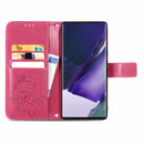 For Samsung Galaxy S22 Ultra 5G Four-leaf Clasp Embossed Leather Phone Case with Lanyard & Card Slot & Wallet & Bracket Function(Magenta)