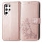 For Samsung Galaxy S22 Ultra 5G Four-leaf Clasp Embossed Leather Phone Case with Lanyard & Card Slot & Wallet & Bracket Function(Rose Gold)
