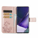 For Samsung Galaxy S22 Ultra 5G Four-leaf Clasp Embossed Leather Phone Case with Lanyard & Card Slot & Wallet & Bracket Function(Rose Gold)