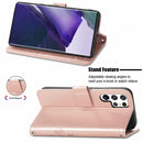 For Samsung Galaxy S22 Ultra 5G Four-leaf Clasp Embossed Leather Phone Case with Lanyard & Card Slot & Wallet & Bracket Function(Rose Gold)