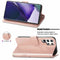 For Samsung Galaxy S22 Ultra 5G Four-leaf Clasp Embossed Leather Phone Case with Lanyard & Card Slot & Wallet & Bracket Function(Rose Gold)