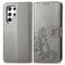 For Samsung Galaxy S22 Ultra 5G Four-leaf Clasp Embossed Leather Phone Case with Lanyard & Card Slot & Wallet & Bracket Function(Grey)