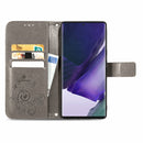 For Samsung Galaxy S22 Ultra 5G Four-leaf Clasp Embossed Leather Phone Case with Lanyard & Card Slot & Wallet & Bracket Function(Grey)
