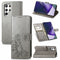 For Samsung Galaxy S22 Ultra 5G Four-leaf Clasp Embossed Leather Phone Case with Lanyard & Card Slot & Wallet & Bracket Function(Grey)