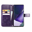 For Samsung Galaxy S22 Ultra 5G Four-leaf Clasp Embossed Leather Phone Case with Lanyard & Card Slot & Wallet & Bracket Function(Purple)
