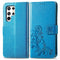 For Samsung Galaxy S22 Ultra 5G Four-leaf Clasp Embossed Leather Phone Case with Lanyard & Card Slot & Wallet & Bracket Function(Blue)