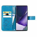 For Samsung Galaxy S22 Ultra 5G Four-leaf Clasp Embossed Leather Phone Case with Lanyard & Card Slot & Wallet & Bracket Function(Blue)