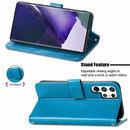 For Samsung Galaxy S22 Ultra 5G Four-leaf Clasp Embossed Leather Phone Case with Lanyard & Card Slot & Wallet & Bracket Function(Blue)