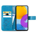 For Samsung Galaxy M52 5G Four-leaf Clasp Embossed Leather Phone Case with Lanyard & Card Slot & Wallet & Bracket Function(Blue)
