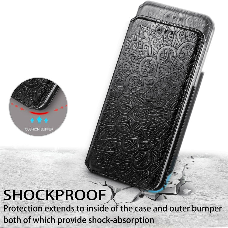 For Samsung Galaxy S22 5G Blooming Mandala Embossed Magnetic Horizontal Flip Leather Case with Holder & Card Slots & Wallet(Black)