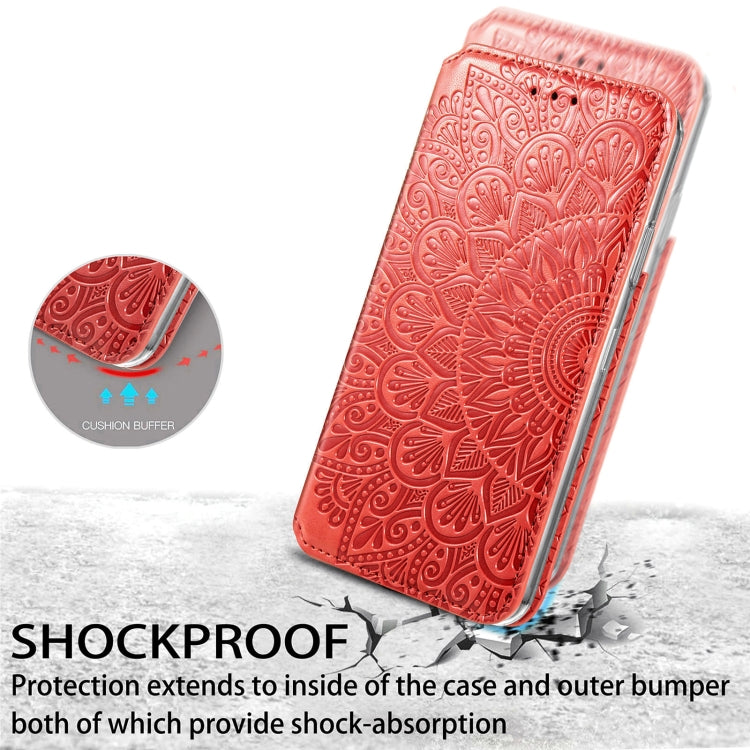 For Samsung Galaxy S22 5G Blooming Mandala Embossed Magnetic Horizontal Flip Leather Case with Holder & Card Slots & Wallet(Red)