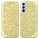 For Samsung Galaxy S22 5G Blooming Mandala Embossed Magnetic Horizontal Flip Leather Case with Holder & Card Slots & Wallet(Yellow)