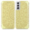 For Samsung Galaxy S22 5G Blooming Mandala Embossed Magnetic Horizontal Flip Leather Case with Holder & Card Slots & Wallet(Yellow)