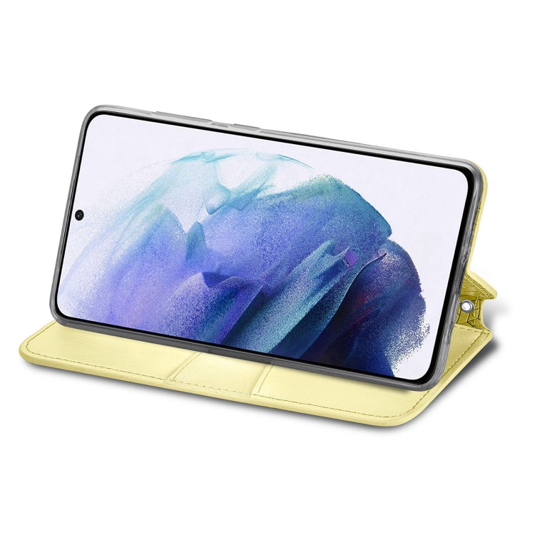 For Samsung Galaxy S22 5G Blooming Mandala Embossed Magnetic Horizontal Flip Leather Case with Holder & Card Slots & Wallet(Yellow)