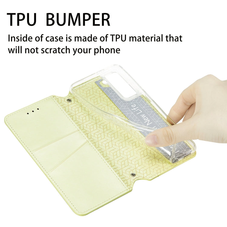 For Samsung Galaxy S22 5G Blooming Mandala Embossed Magnetic Horizontal Flip Leather Case with Holder & Card Slots & Wallet(Yellow)