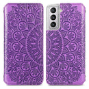 For Samsung Galaxy S22 5G Blooming Mandala Embossed Magnetic Horizontal Flip Leather Case with Holder & Card Slots & Wallet(Purple)