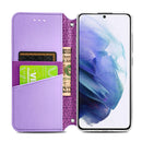 For Samsung Galaxy S22 5G Blooming Mandala Embossed Magnetic Horizontal Flip Leather Case with Holder & Card Slots & Wallet(Purple)