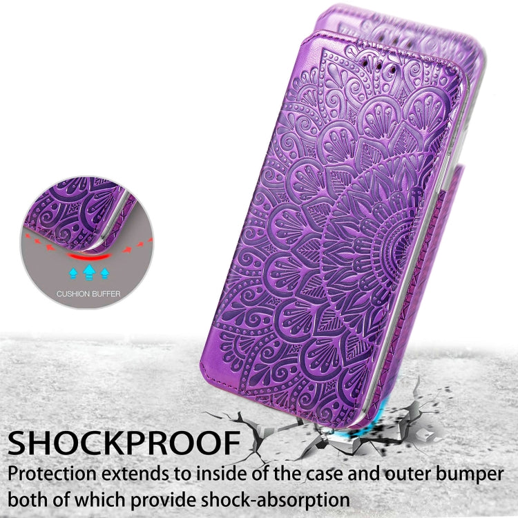 For Samsung Galaxy S22 5G Blooming Mandala Embossed Magnetic Horizontal Flip Leather Case with Holder & Card Slots & Wallet(Purple)
