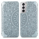For Samsung Galaxy S22 5G Blooming Mandala Embossed Magnetic Horizontal Flip Leather Case with Holder & Card Slots & Wallet(Silver)