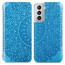 For Samsung Galaxy S22 5G Blooming Mandala Embossed Magnetic Horizontal Flip Leather Case with Holder & Card Slots & Wallet(Blue)
