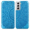 For Samsung Galaxy S22 5G Blooming Mandala Embossed Magnetic Horizontal Flip Leather Case with Holder & Card Slots & Wallet(Blue)