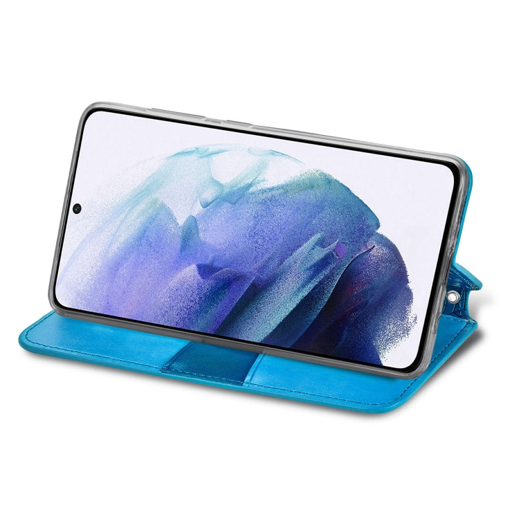 For Samsung Galaxy S22 5G Blooming Mandala Embossed Magnetic Horizontal Flip Leather Case with Holder & Card Slots & Wallet(Blue)