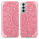 For Samsung Galaxy S22 5G Blooming Mandala Embossed Magnetic Horizontal Flip Leather Case with Holder & Card Slots & Wallet(Pink)