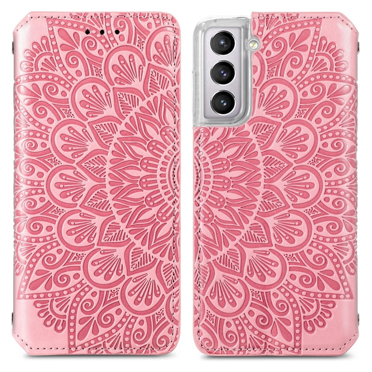 For Samsung Galaxy S22 5G Blooming Mandala Embossed Magnetic Horizontal Flip Leather Case with Holder & Card Slots & Wallet(Pink)