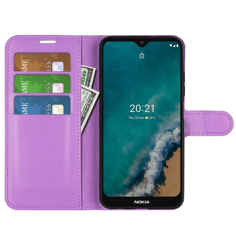 For Nokia G50 Litchi Texture Horizontal Flip Protective Case with Holder & Card Slots & Wallet(Purple)