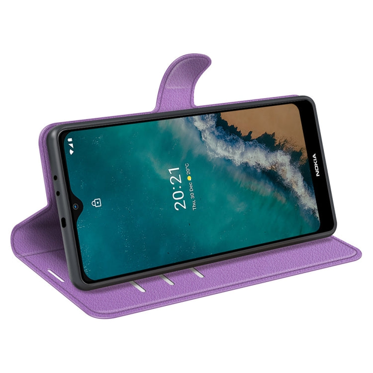 For Nokia G50 Litchi Texture Horizontal Flip Protective Case with Holder & Card Slots & Wallet(Purple)