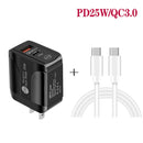 PD25W USB-C / Type-C + QC3.0 USB Dual Ports Fast Charger with USB-C to USB-C Data Cable, US Plug(White)