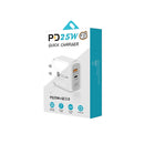PD25W USB-C / Type-C + QC3.0 USB Dual Ports Fast Charger with USB-C to USB-C Data Cable, US Plug(White)