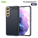 For Samsung Galaxy S22+ 5G MOFI Gentleness Series Brushed Texture Carbon Fiber Soft TPU Case(Blue)