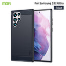 For Samsung Galaxy S22 Ultra 5G MOFI Gentleness Series Brushed Texture Carbon Fiber Soft TPU Case(Blue)