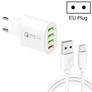 QC-04 QC3.0 + 3 x USB2.0 Multi-ports Charger with 3A USB to Type-C Data Cable, EU Plug(White)