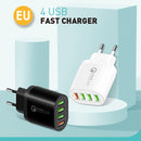 QC-04 QC3.0 + 3 x USB2.0 Multi-ports Charger with 3A USB to Type-C Data Cable, EU Plug(White)