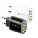 QC-04 QC3.0 + 3 x USB2.0 Multi-ports Charger with 3A USB to Micro USB Data Cable, EU Plug(White)